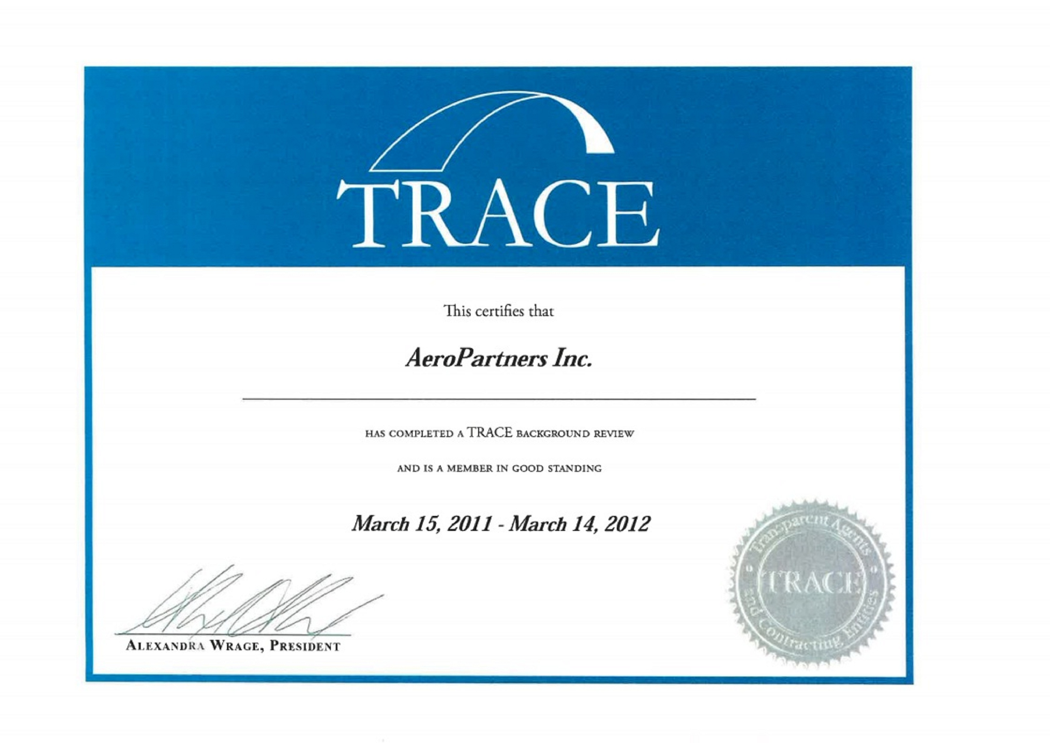 Click to see our Trace Certificate